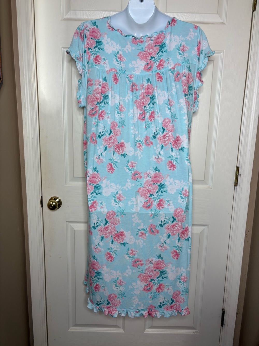 Eileen West Floral cap sleeve nightgown ruffle hem size 2X super soft long - Picture 5 of 11